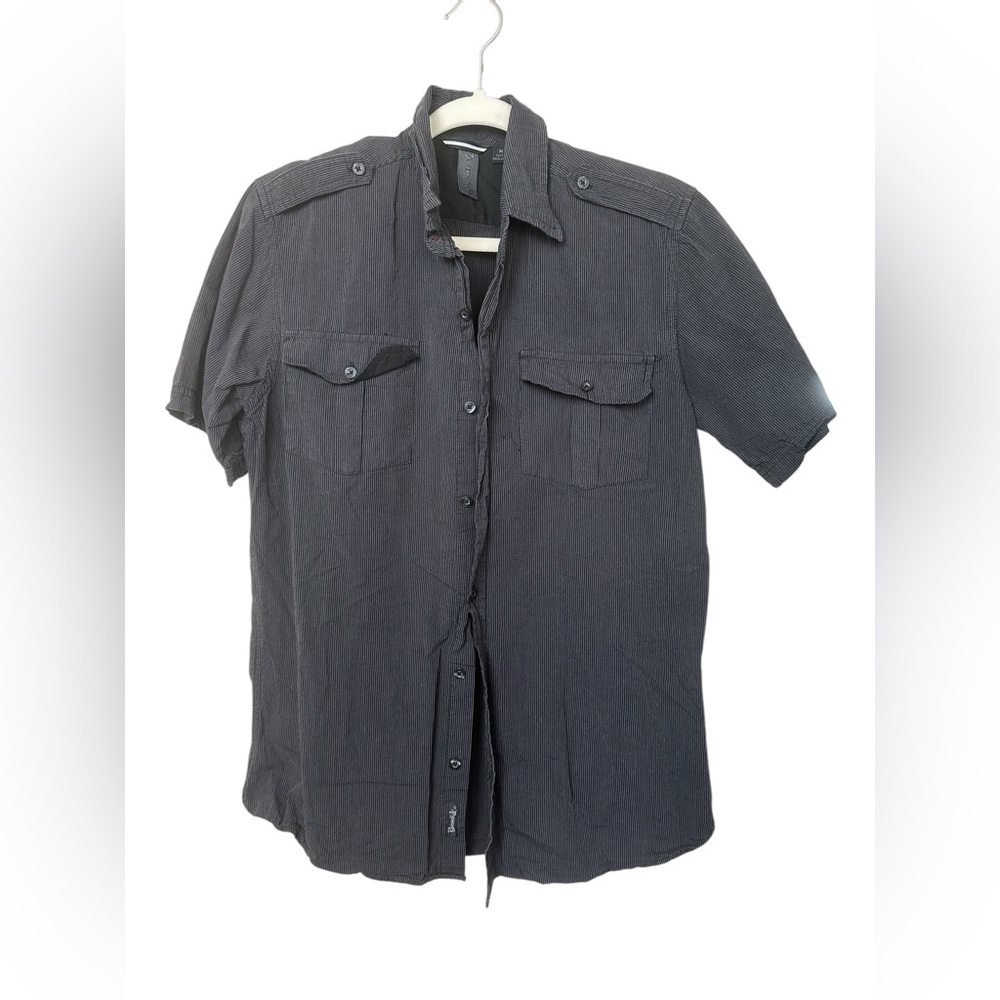 Dark Gray Short Sleeve Button-Up Shirt - Picture 1 of 4